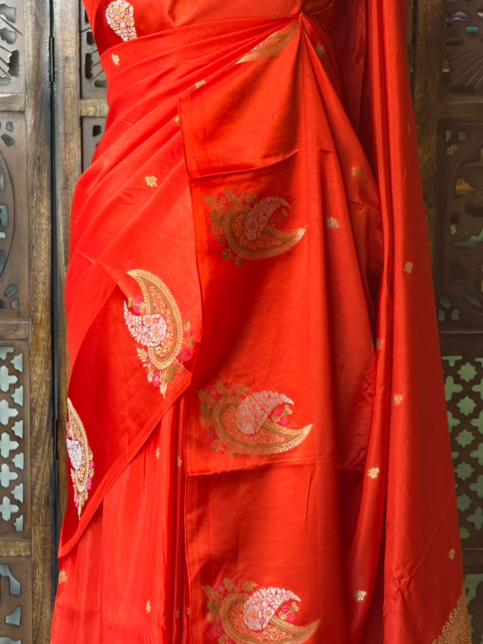 Orange Banarasi Crape silk saree - PBRHB1
