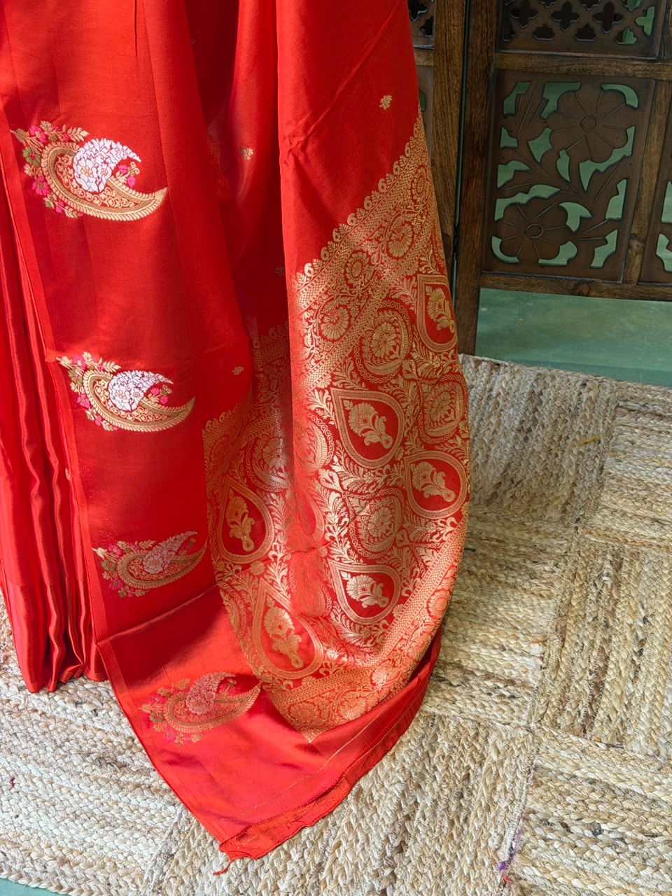 Orange Banarasi Crape silk saree - PBRHB1