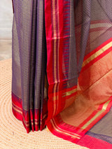Navy Blue and Red chanderi cotton silk saree -PFAZ18C