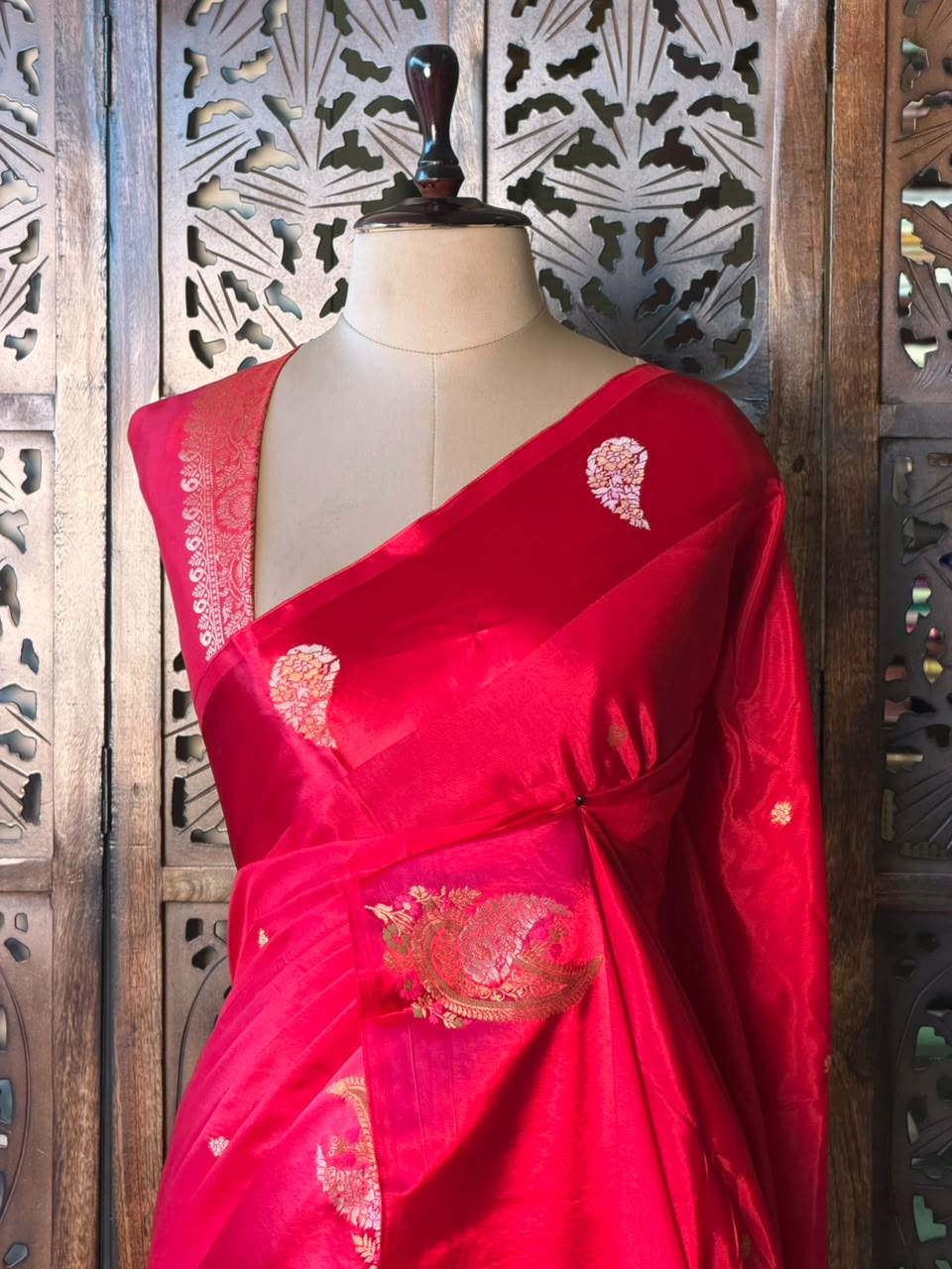 Red Banarasi Crape silk saree - PBRHB3
