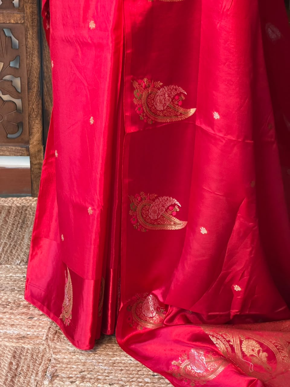Red Banarasi Crape silk saree - PBRHB3