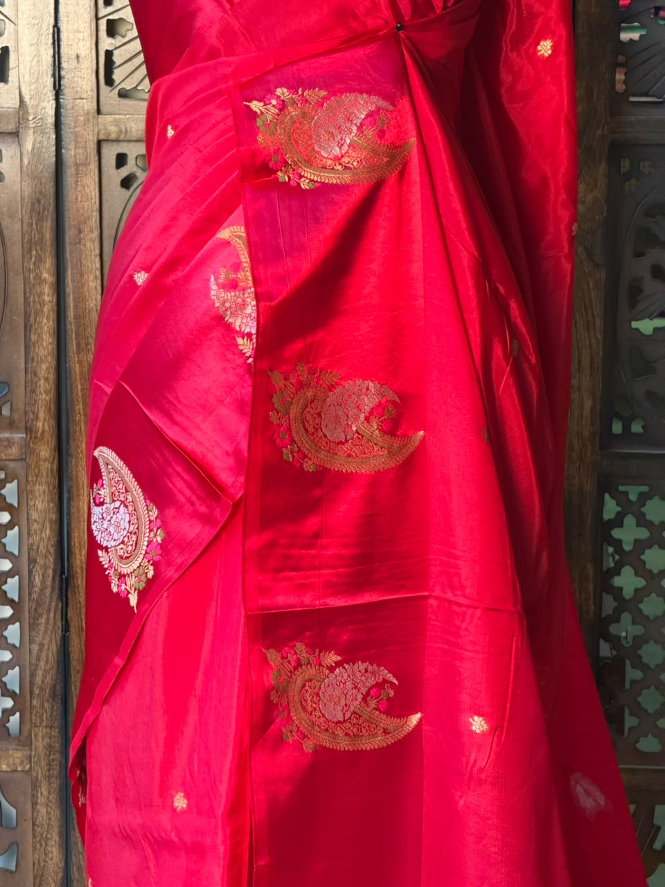 Red Banarasi Crape silk saree - PBRHB3
