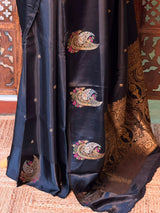 Black Banarasi Crape silk saree - PBRHB5