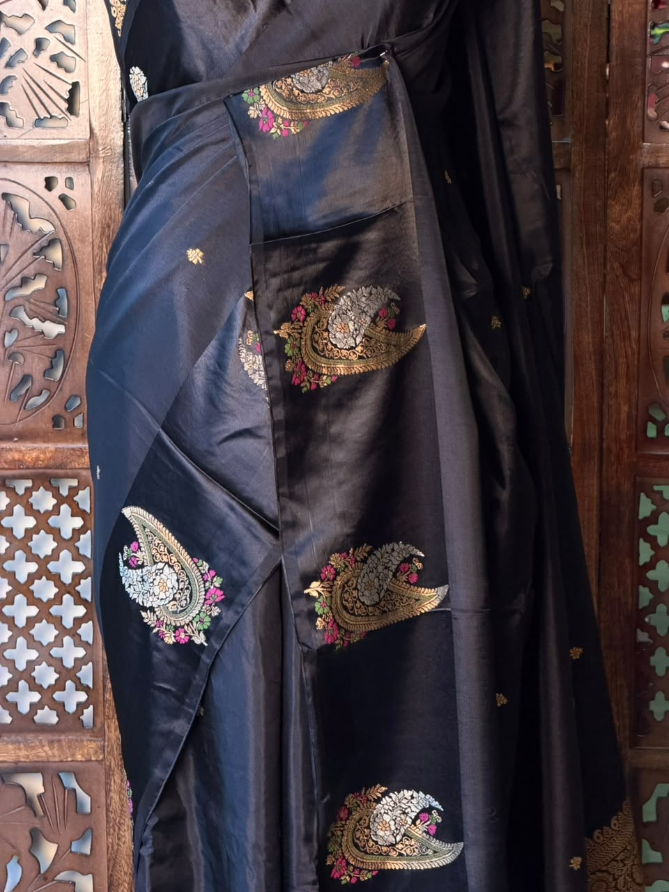 Black Banarasi Crape silk saree - PBRHB5