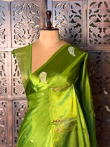 Parrot green Banarasi Crape silk saree - PBRHB6
