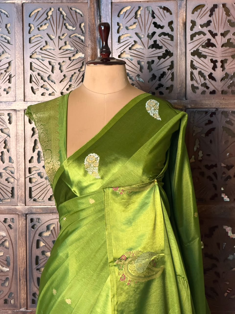 Parrot green Banarasi Crape silk saree - PBRHB6