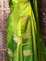 Parrot green Banarasi Crape silk saree - PBRHB6