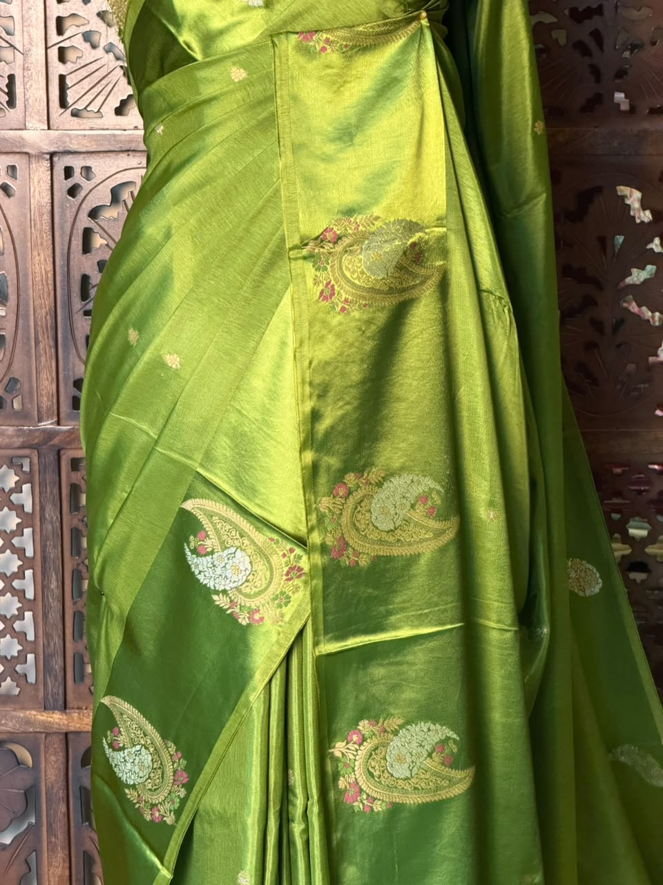 Parrot green Banarasi Crape silk saree - PBRHB6