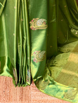 Parrot green Banarasi Crape silk saree - PBRHB6