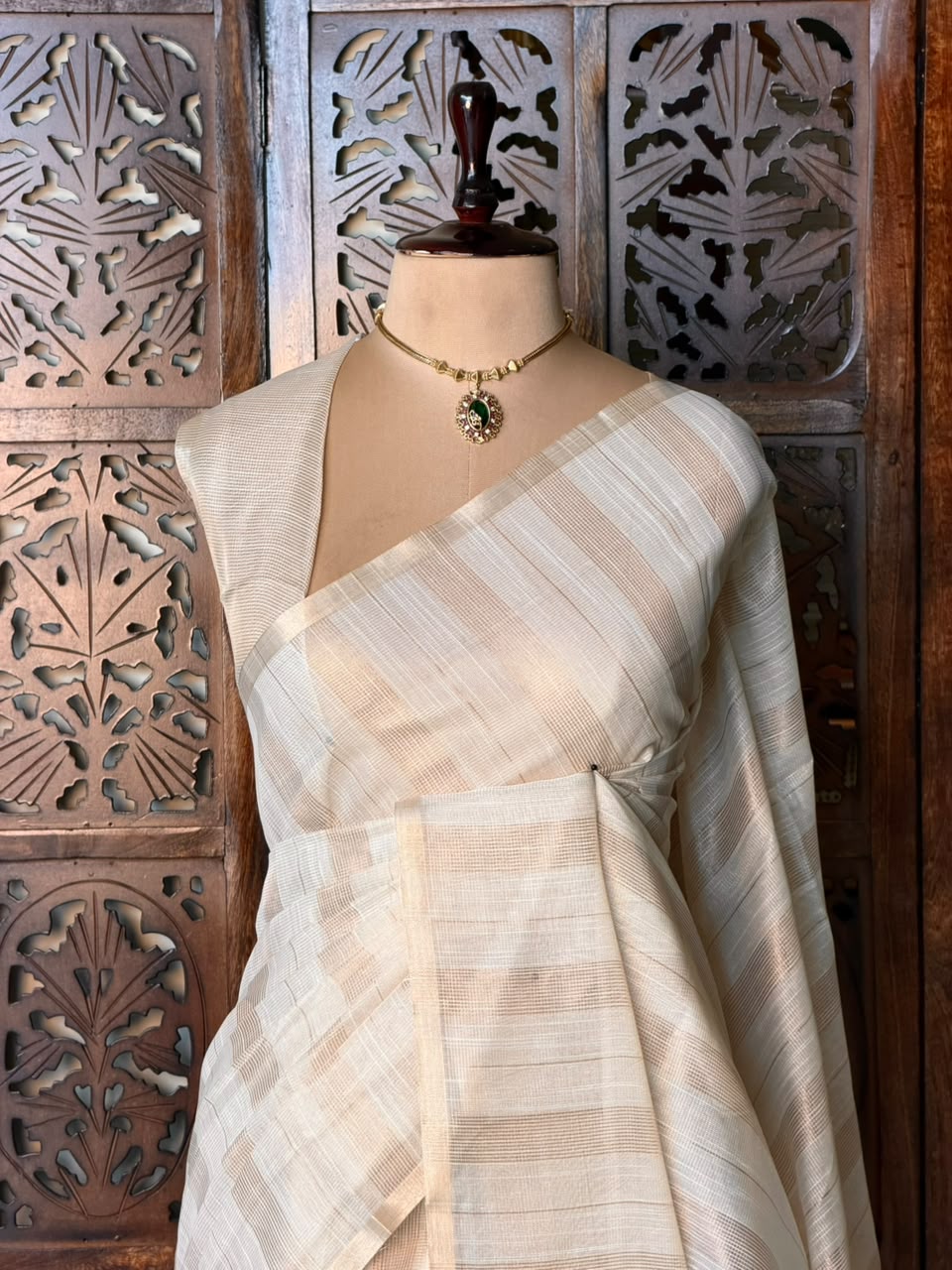 Off white Jute Tissue saree- PBR61F