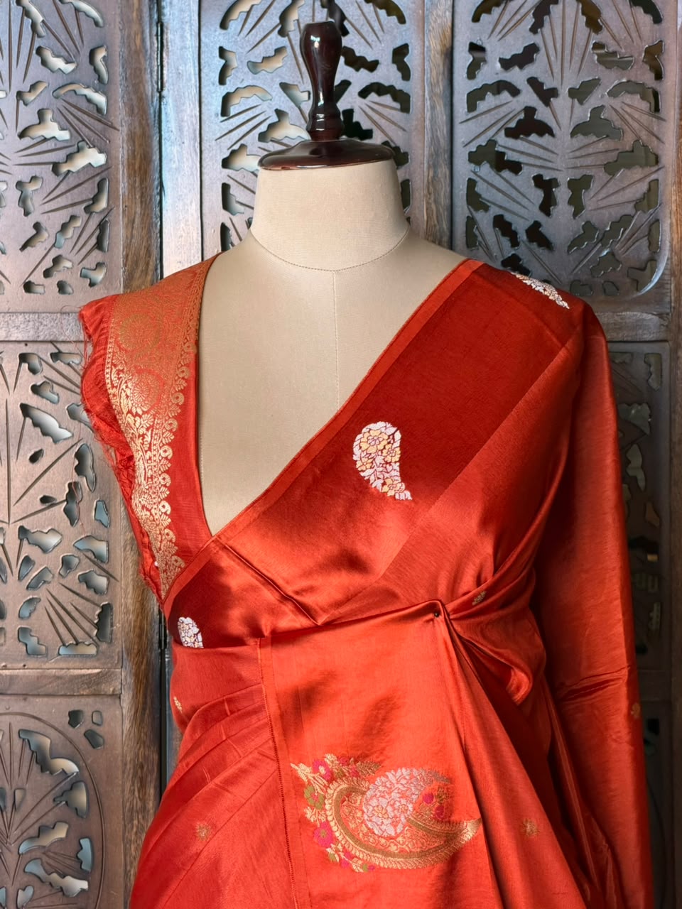 Rust Orange Banarasi Crape silk saree - PBRHB7