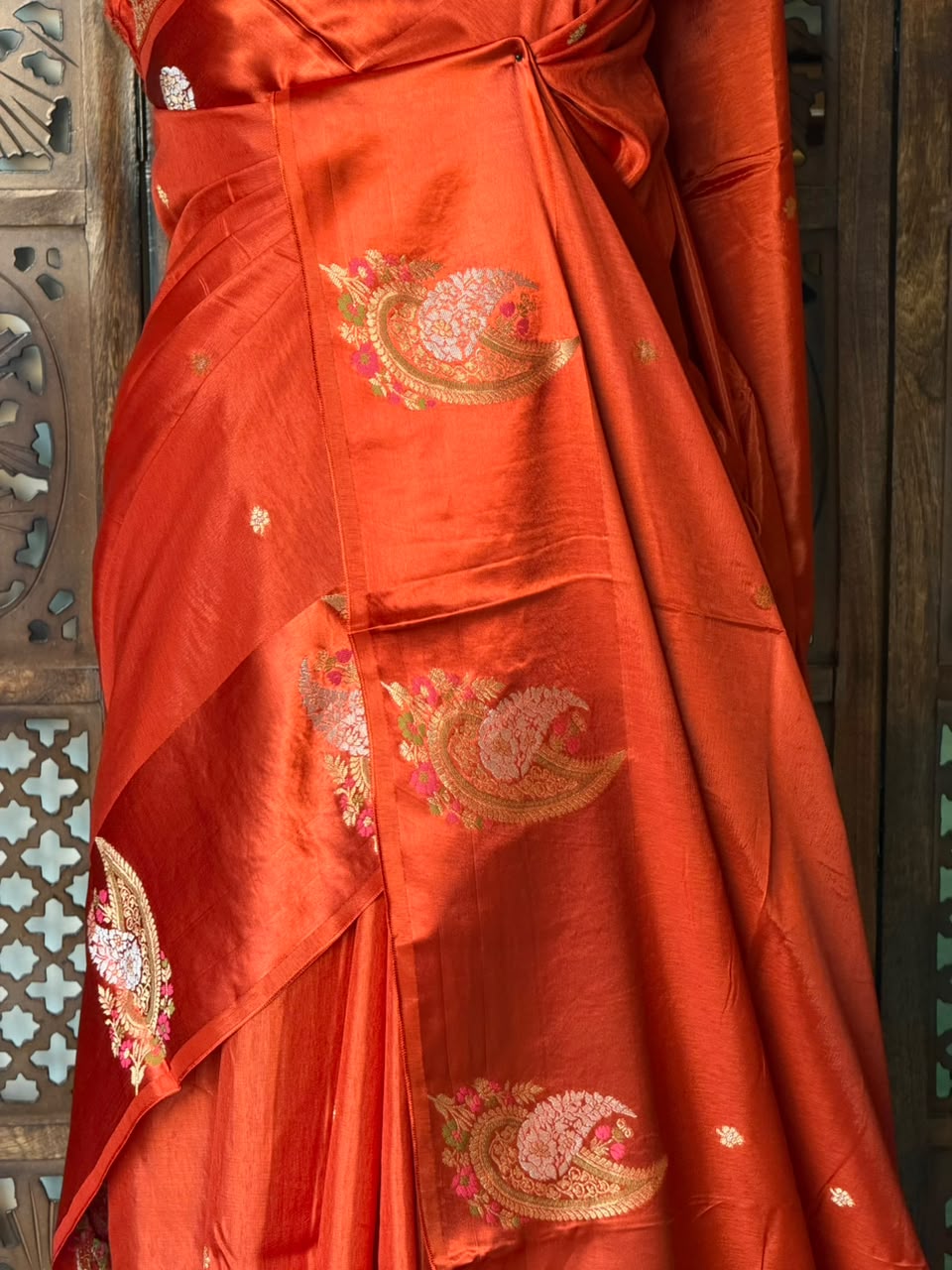 Rust Orange Banarasi Crape silk saree - PBRHB7