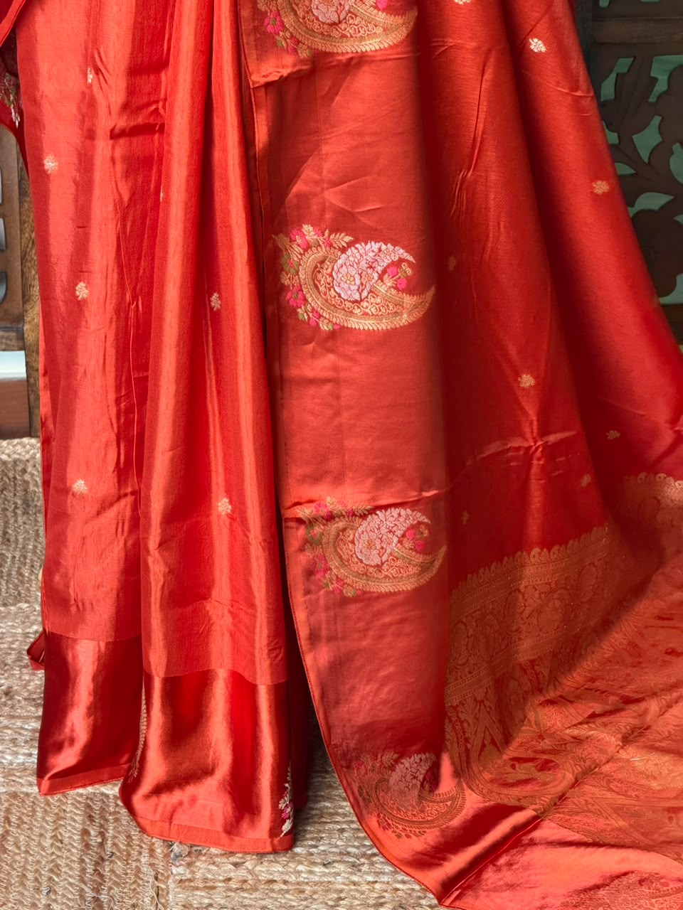 Rust Orange Banarasi Crape silk saree - PBRHB7