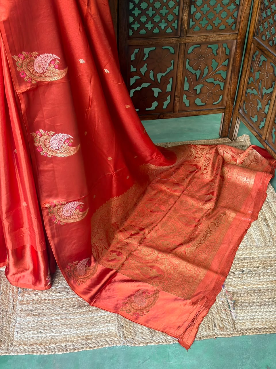 Rust Orange Banarasi Crape silk saree - PBRHB7