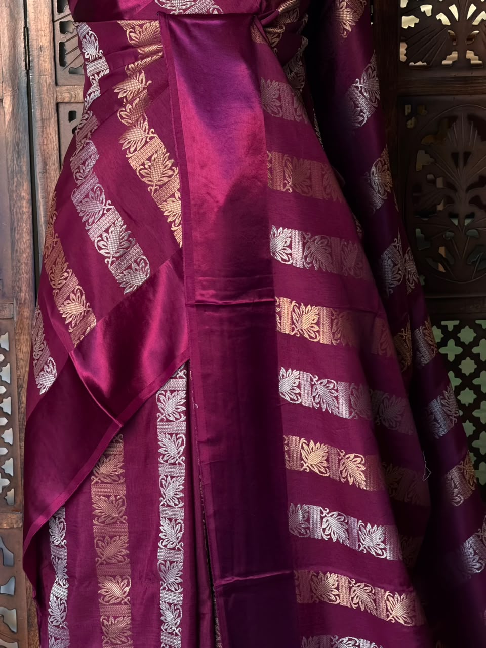 Wine shade Banarasi Crape silk saree - PBRHC2