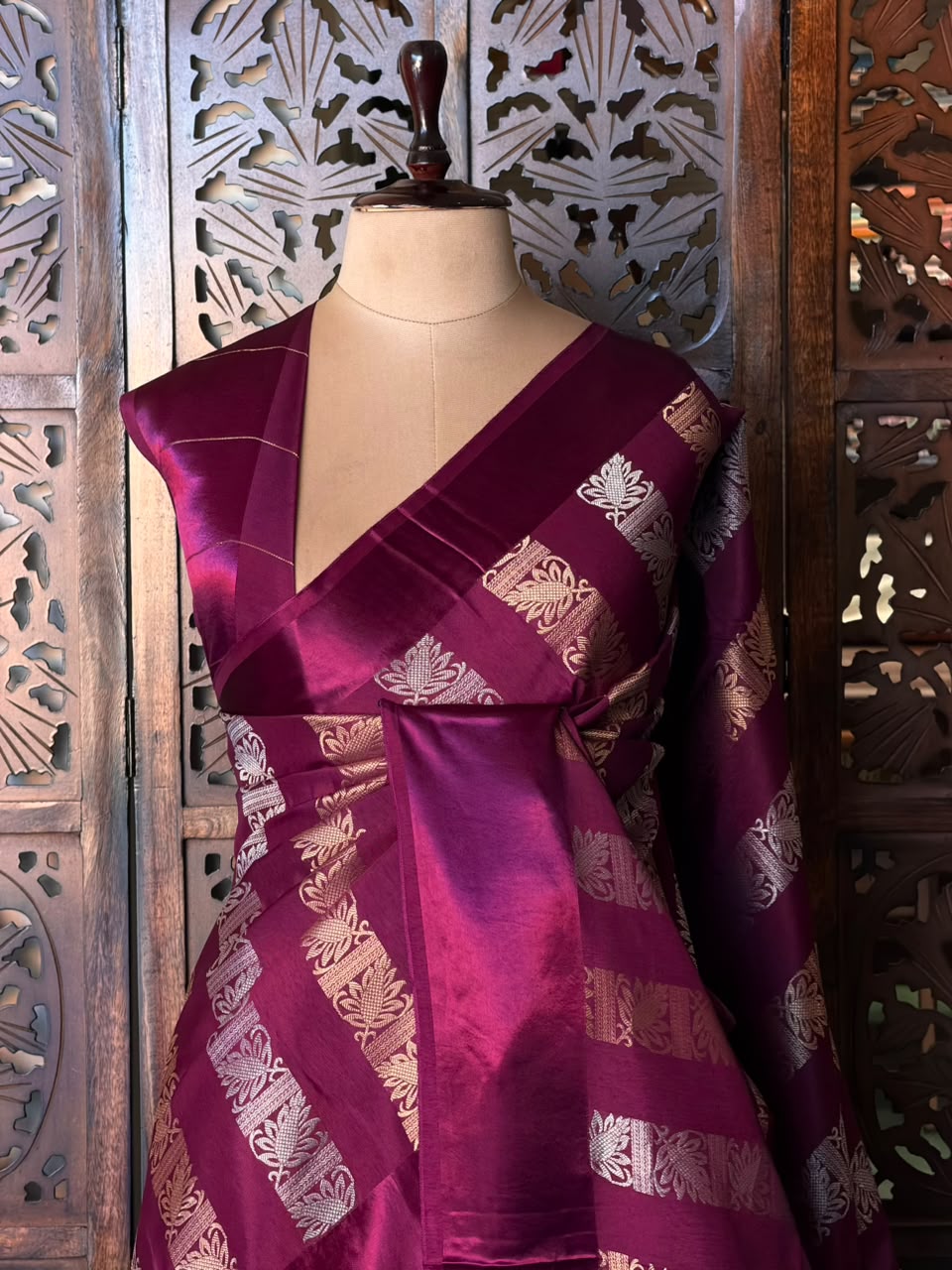 Wine shade Banarasi Crape silk saree - PBRHC2