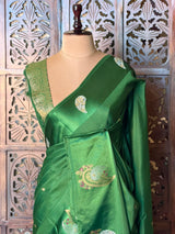 Green Banarasi Crape silk saree - PBRHB8