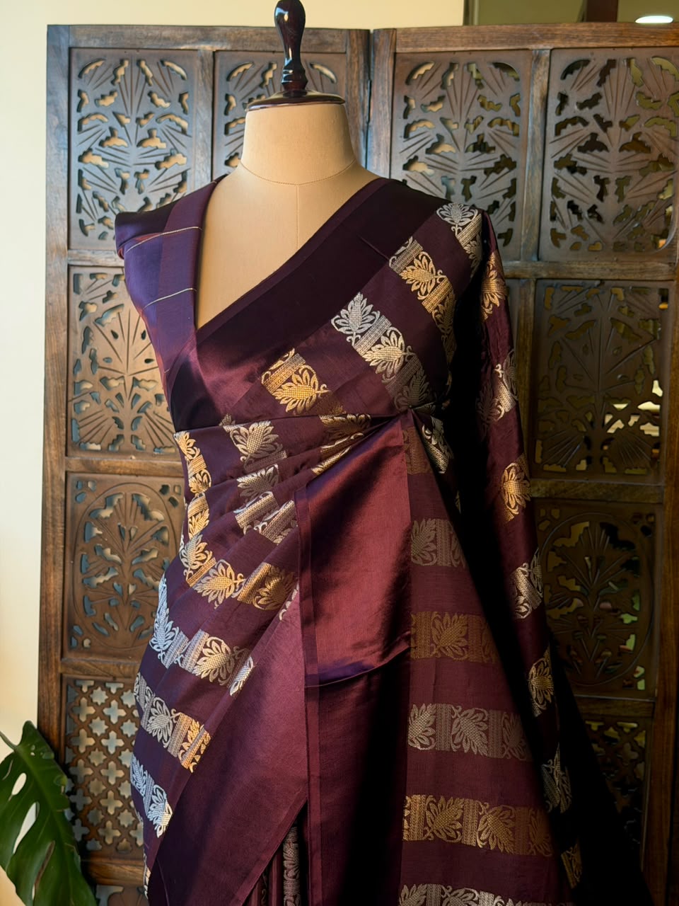 Deep wine Banarasi Crape silk saree - PBRHC3