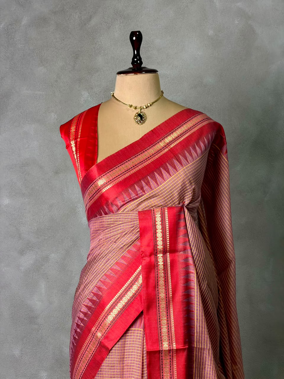 Pink and red chanderi cotton silk saree -PFAZ18
