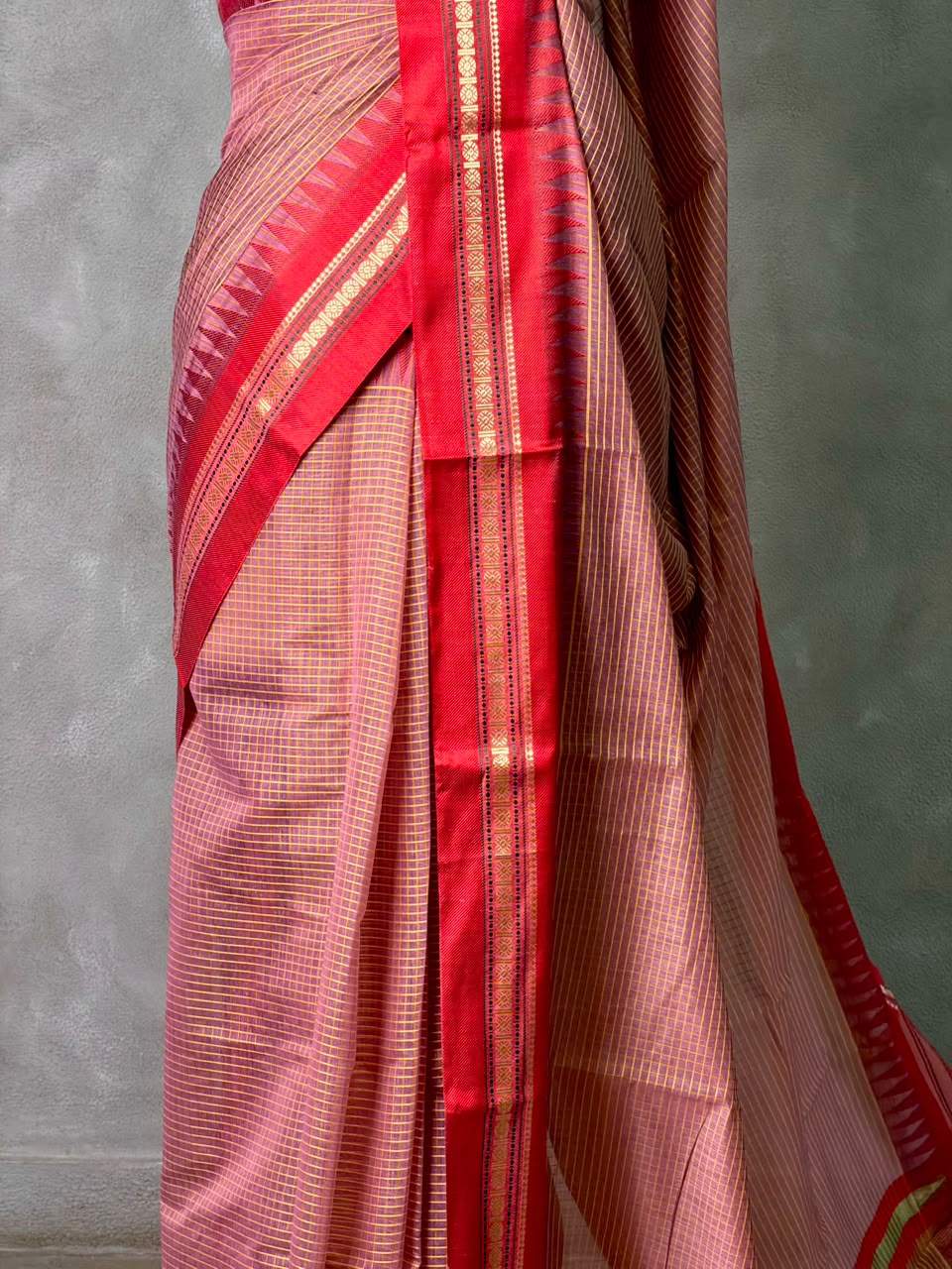 Pink and red chanderi cotton silk saree -PFAZ18