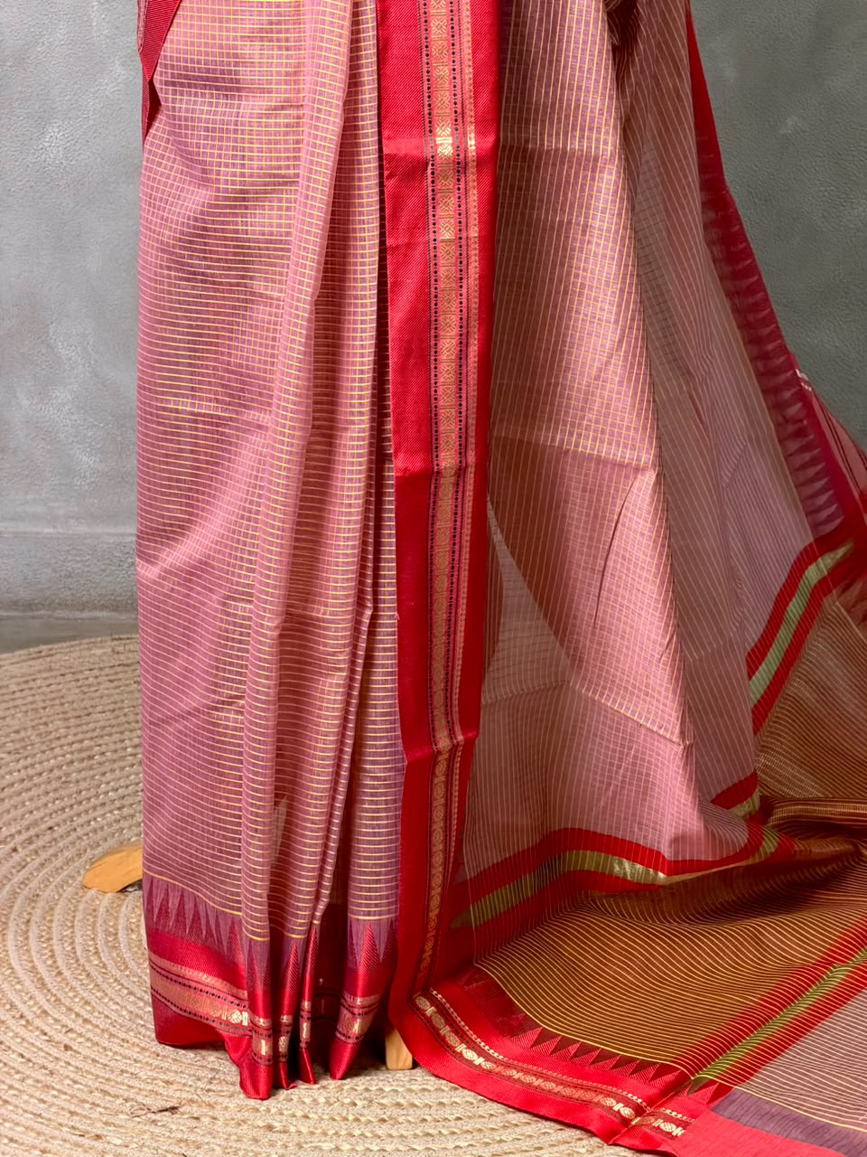 Pink and red chanderi cotton silk saree -PFAZ18