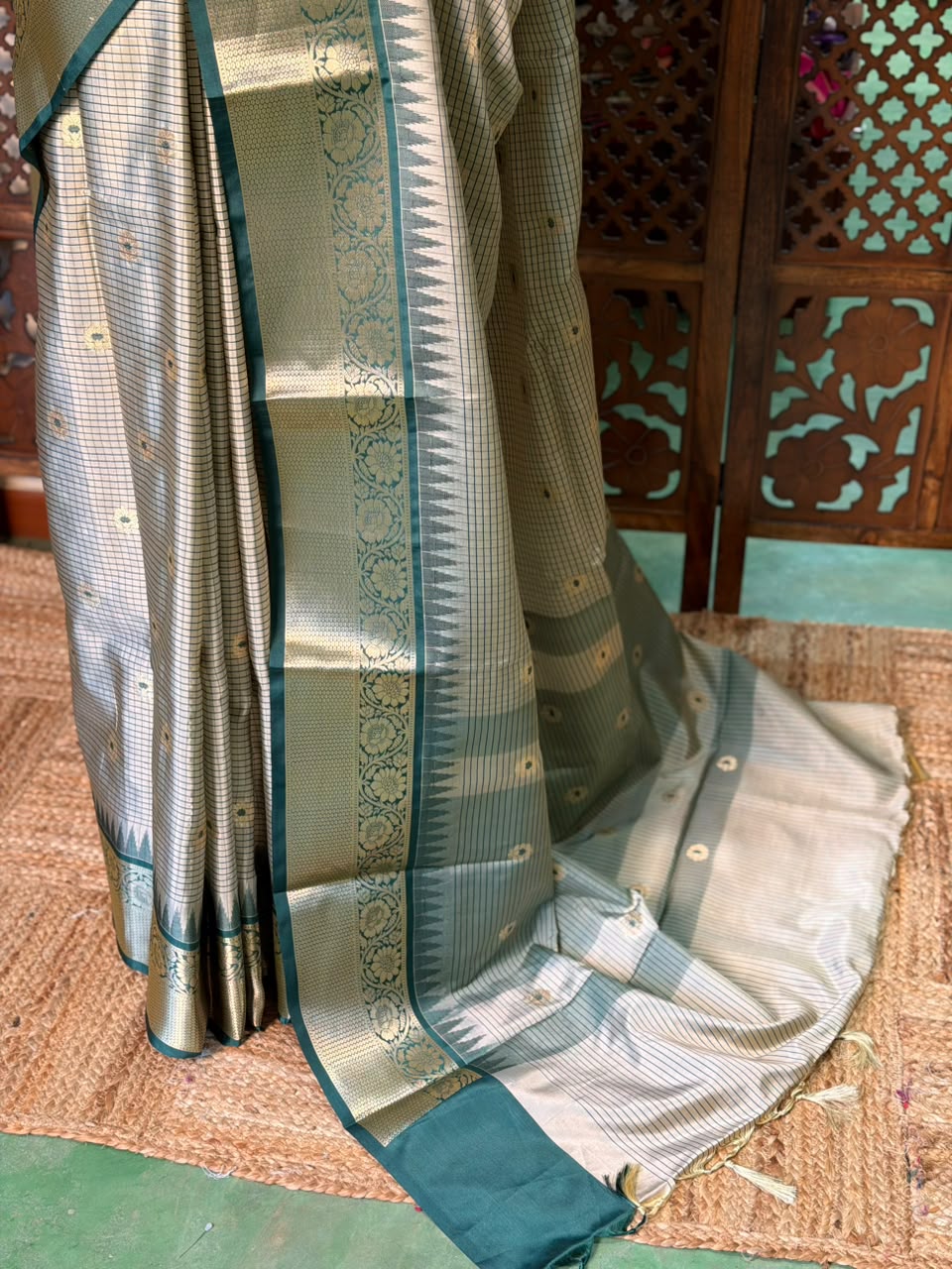 Nude Green Semi banarasi silksaree -PFAZ12A