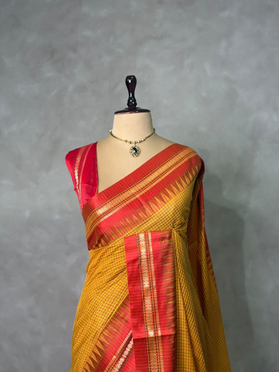 Yellow and Red chanderi cotton silk saree -PFAZ18A