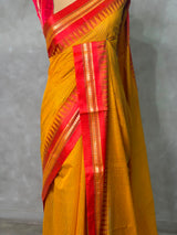 Yellow and Red chanderi cotton silk saree -PFAZ18A