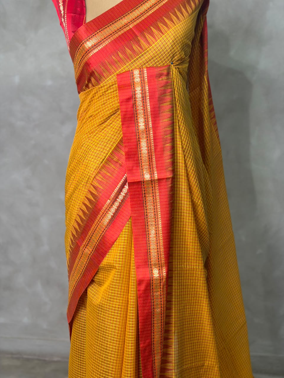 Yellow and Red chanderi cotton silk saree -PFAZ18A