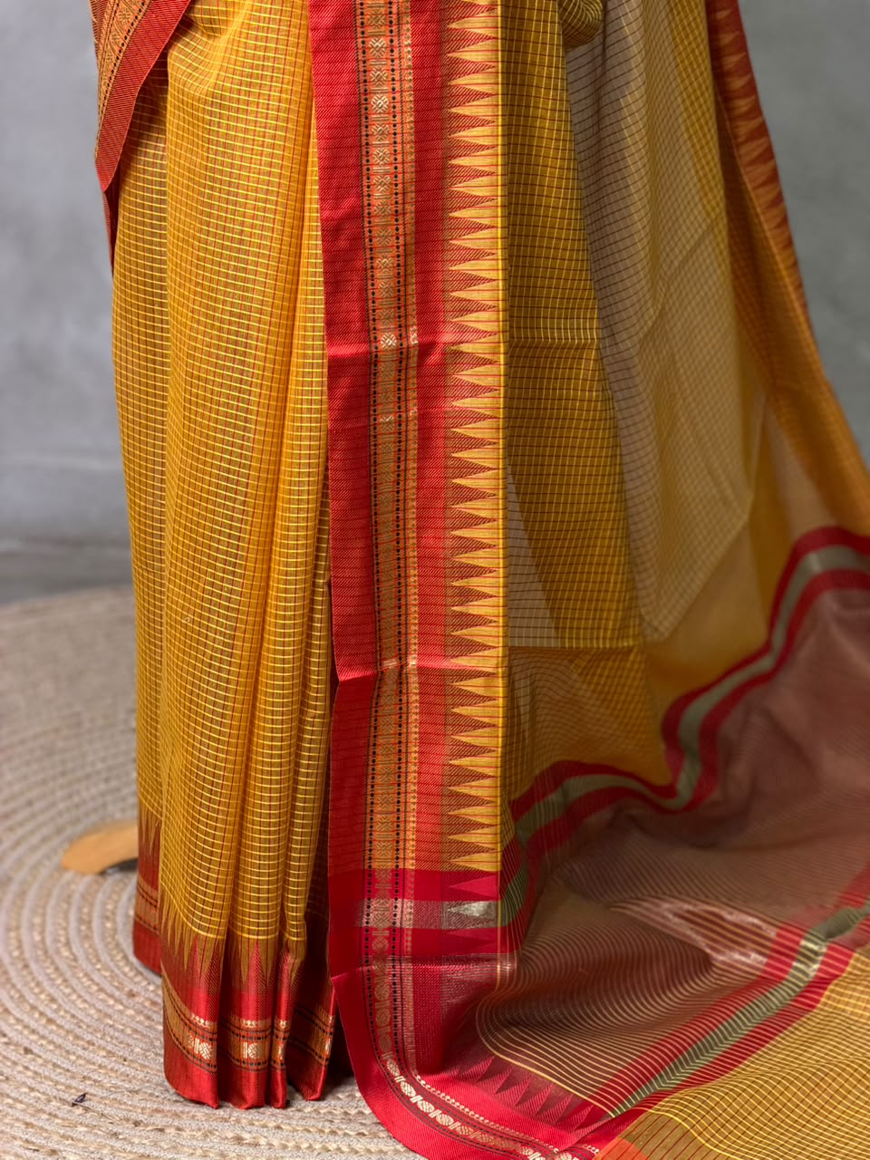 Yellow and Red chanderi cotton silk saree -PFAZ18A
