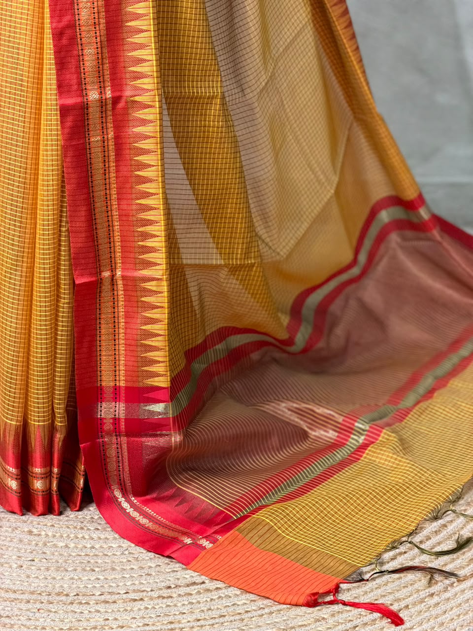 Yellow and Red chanderi cotton silk saree -PFAZ18A