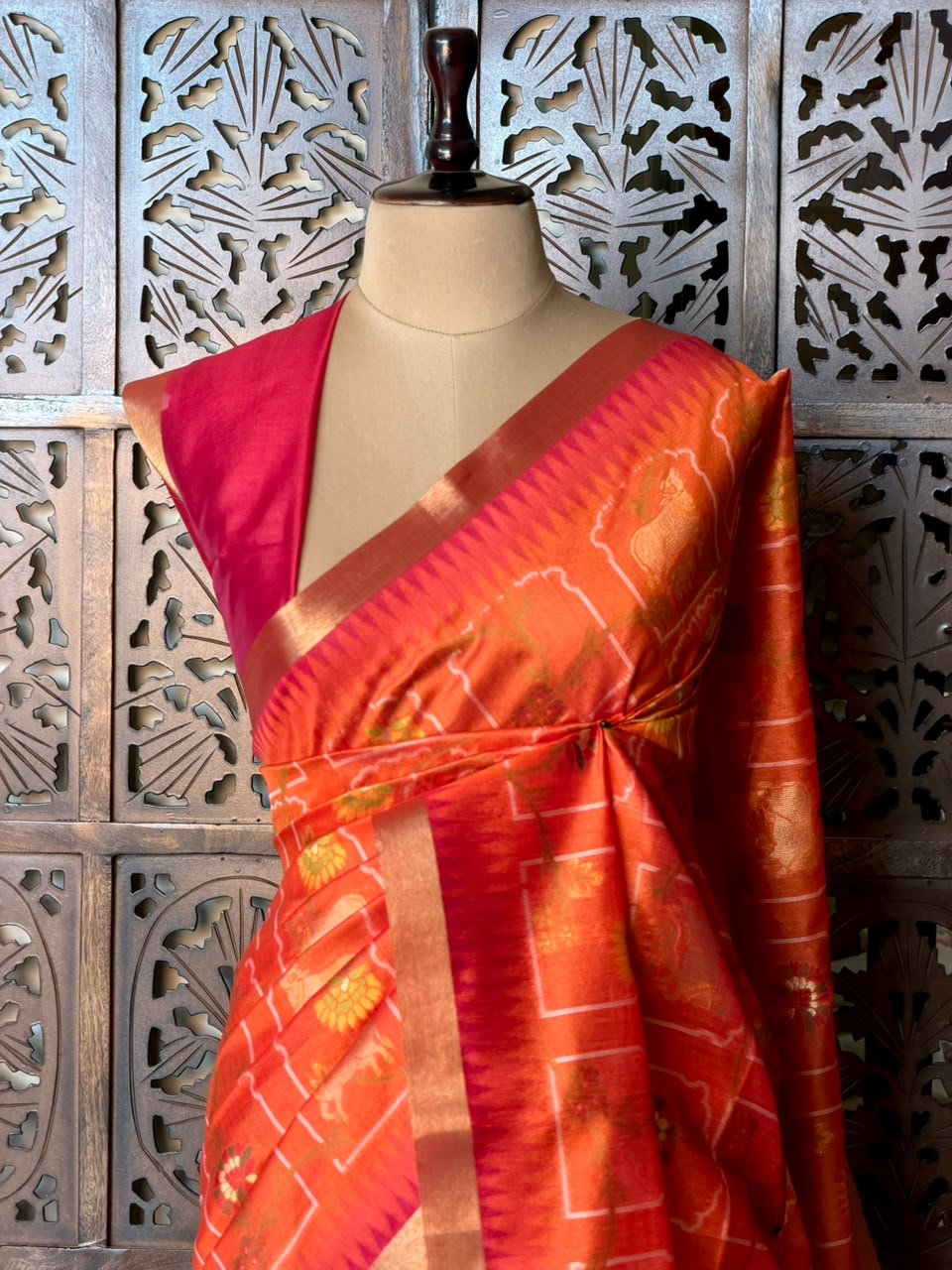 Orange Chanderi saree - PBR66H