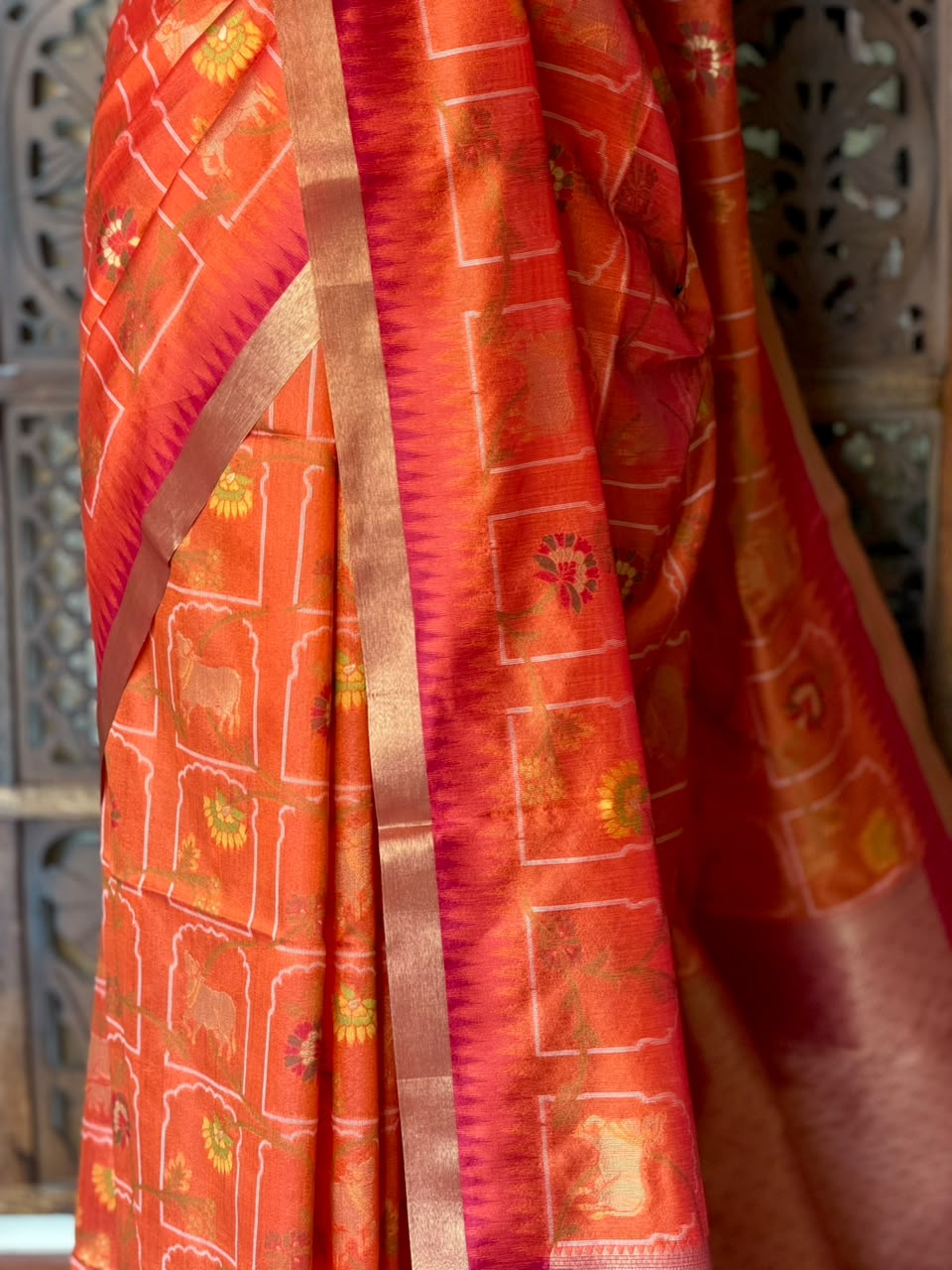 Orange Chanderi saree - PBR66H