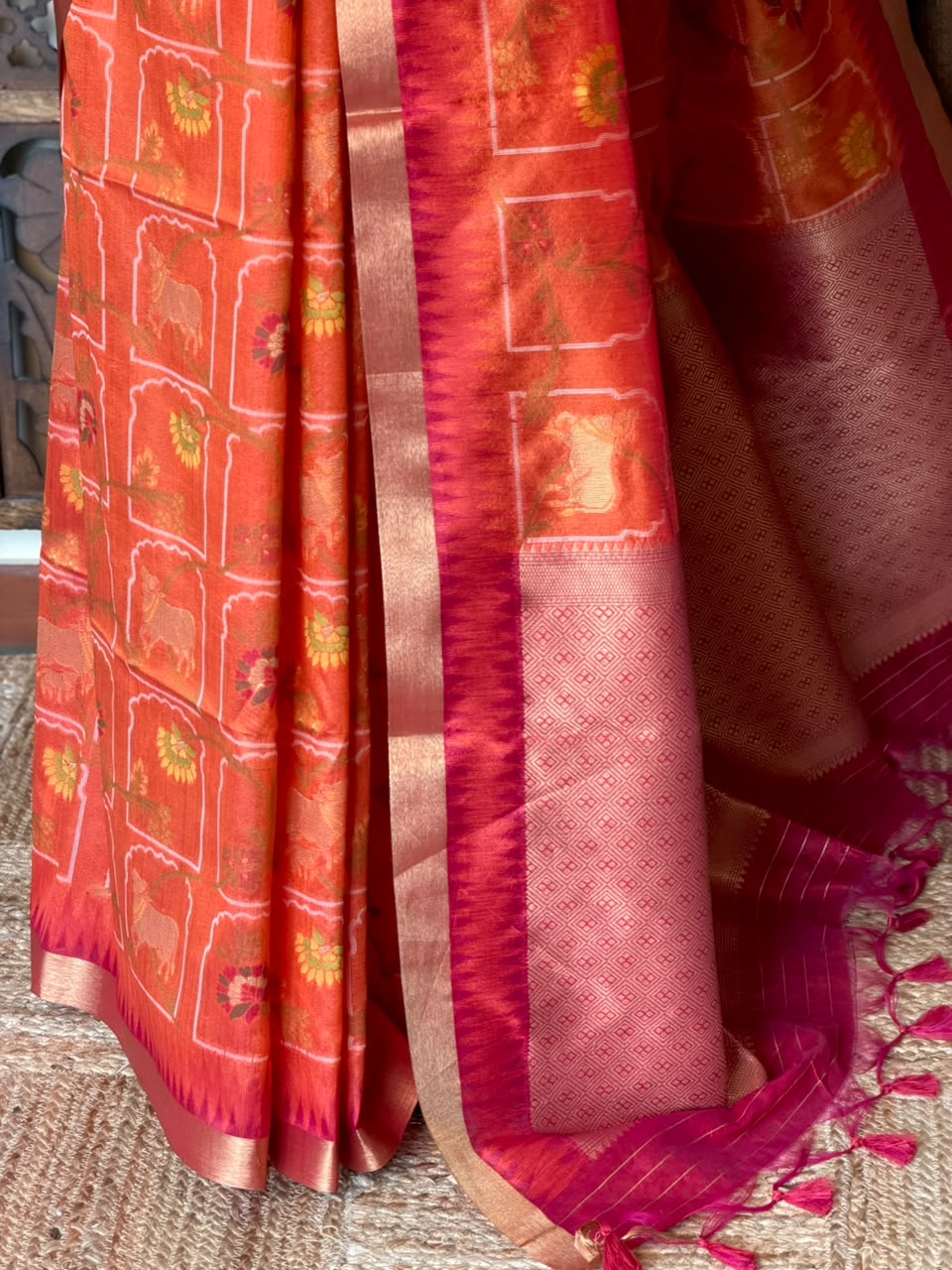 Orange Chanderi saree - PBR66H