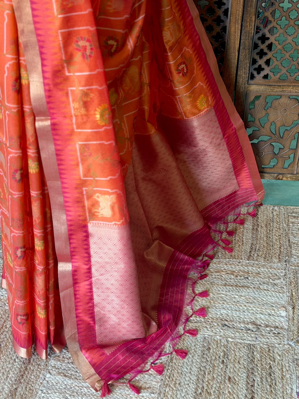 Orange Chanderi saree - PBR66H