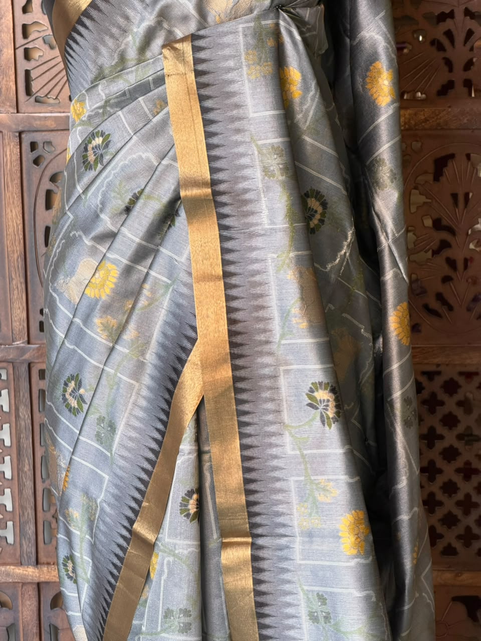 Grey Chanderi saree - PBR66F