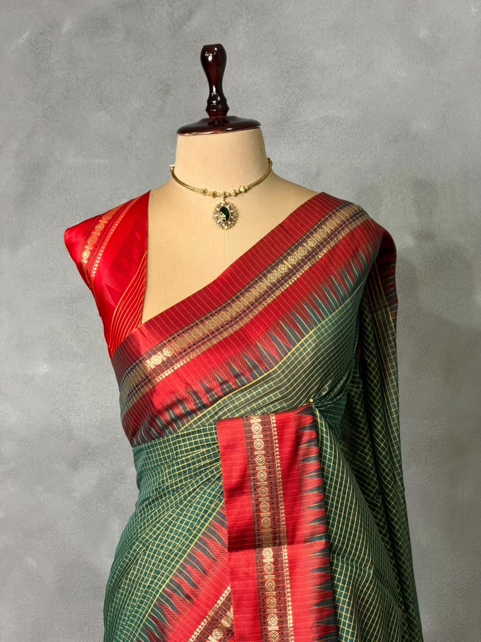Green and Red chanderi cotton silk saree -PFAZ18D