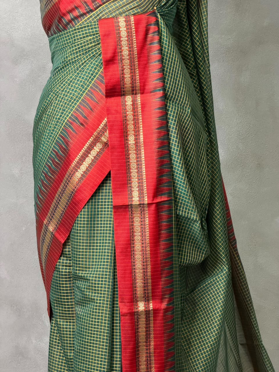 Green and Red chanderi cotton silk saree -PFAZ18D