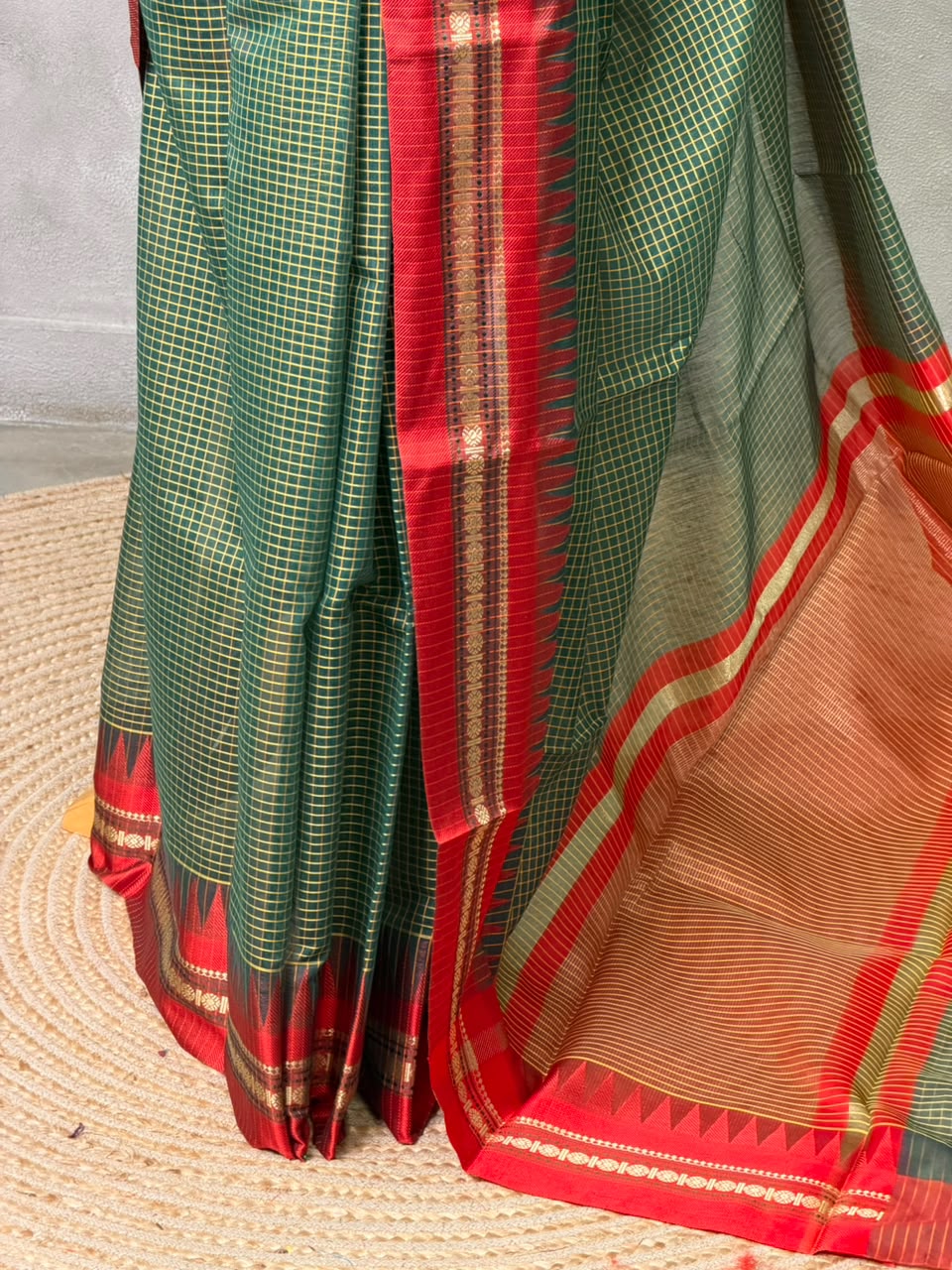 Green and Red chanderi cotton silk saree -PFAZ18D
