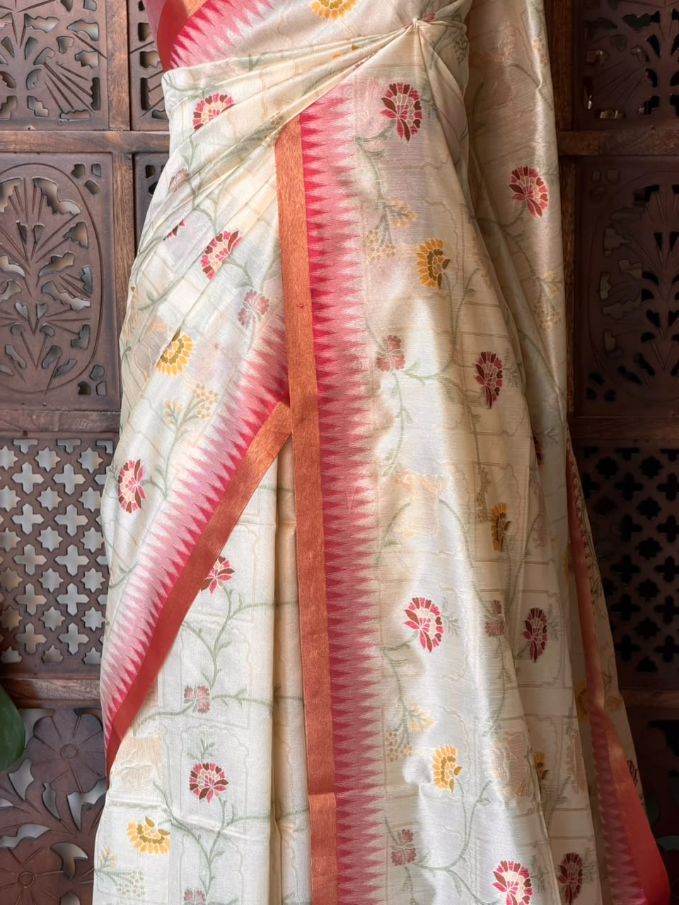 Off white Chanderi saree - PBR66E