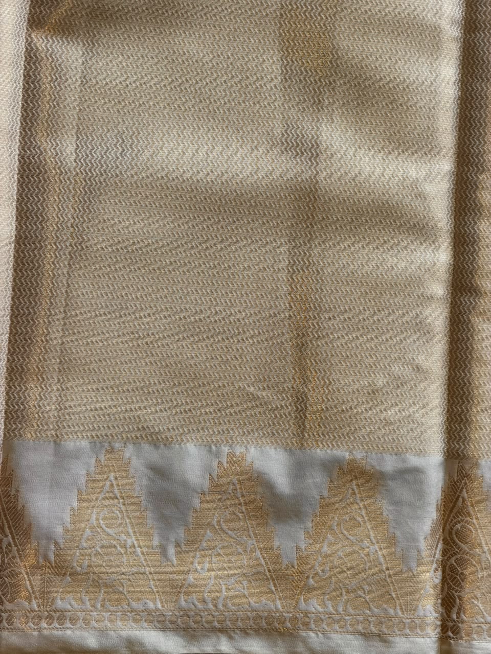Off white and Gold Soft Silk saree - Onam26N