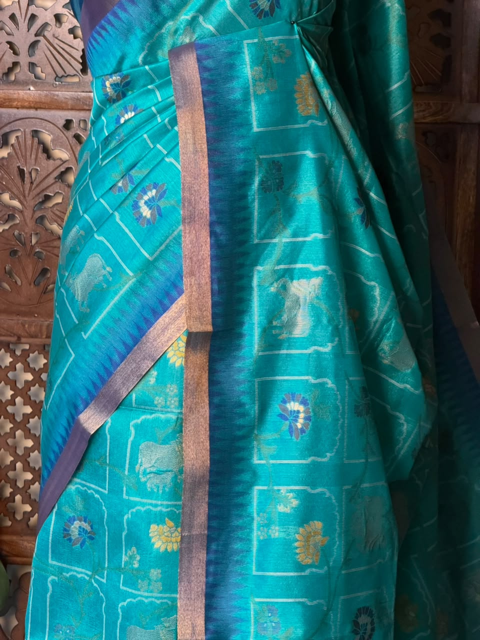 Ocean Blue Chanderi saree - PBR66C