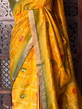 Yellow and Green Chanderi saree - PBR66B