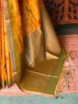 Yellow and Green Chanderi saree - PBR66B