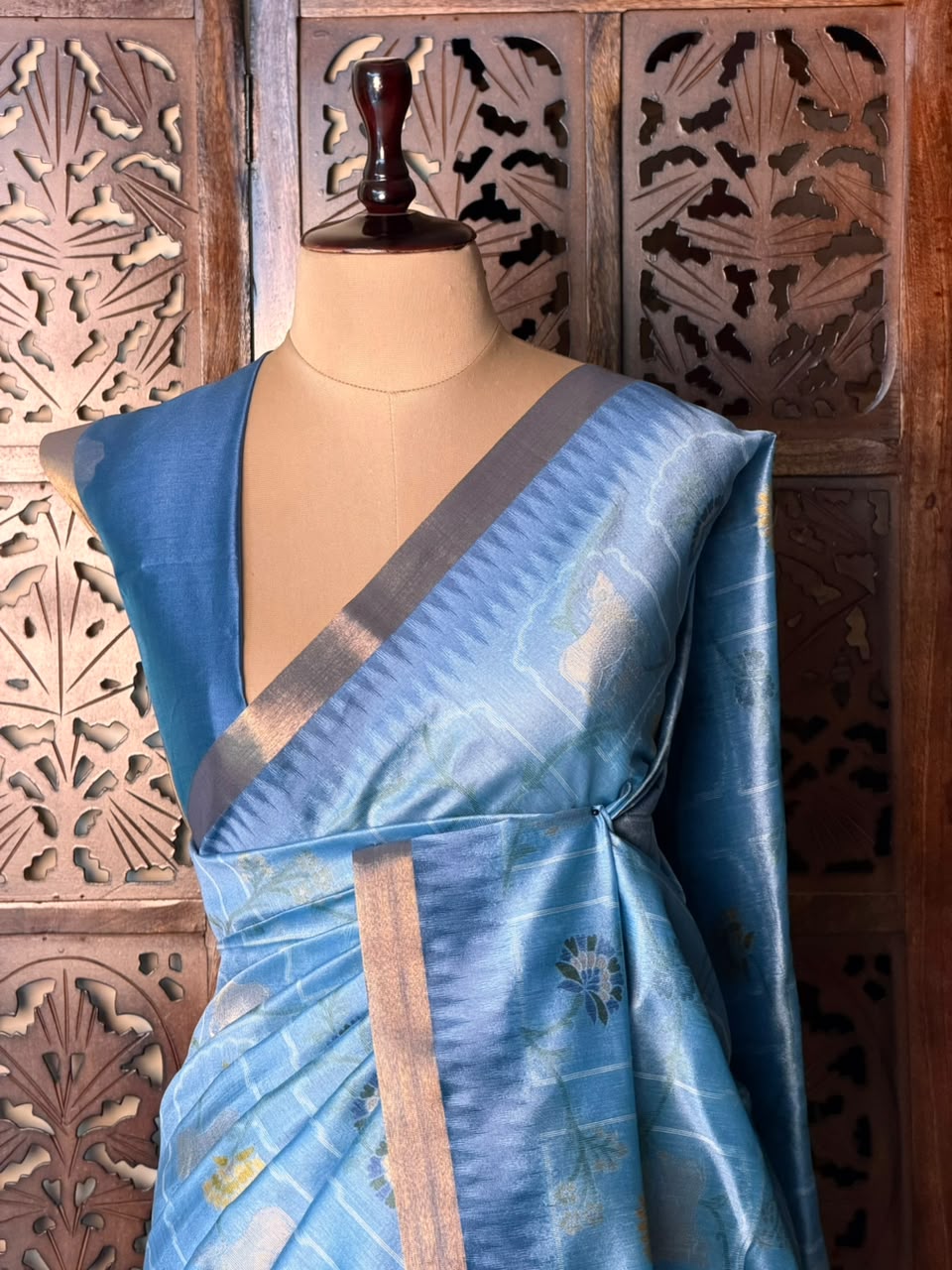 Ice Blue Chanderi saree - PBR66A