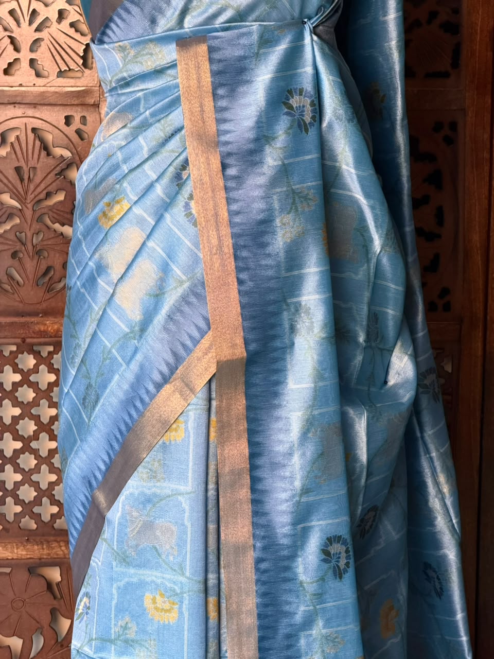 Ice Blue Chanderi saree - PBR66A