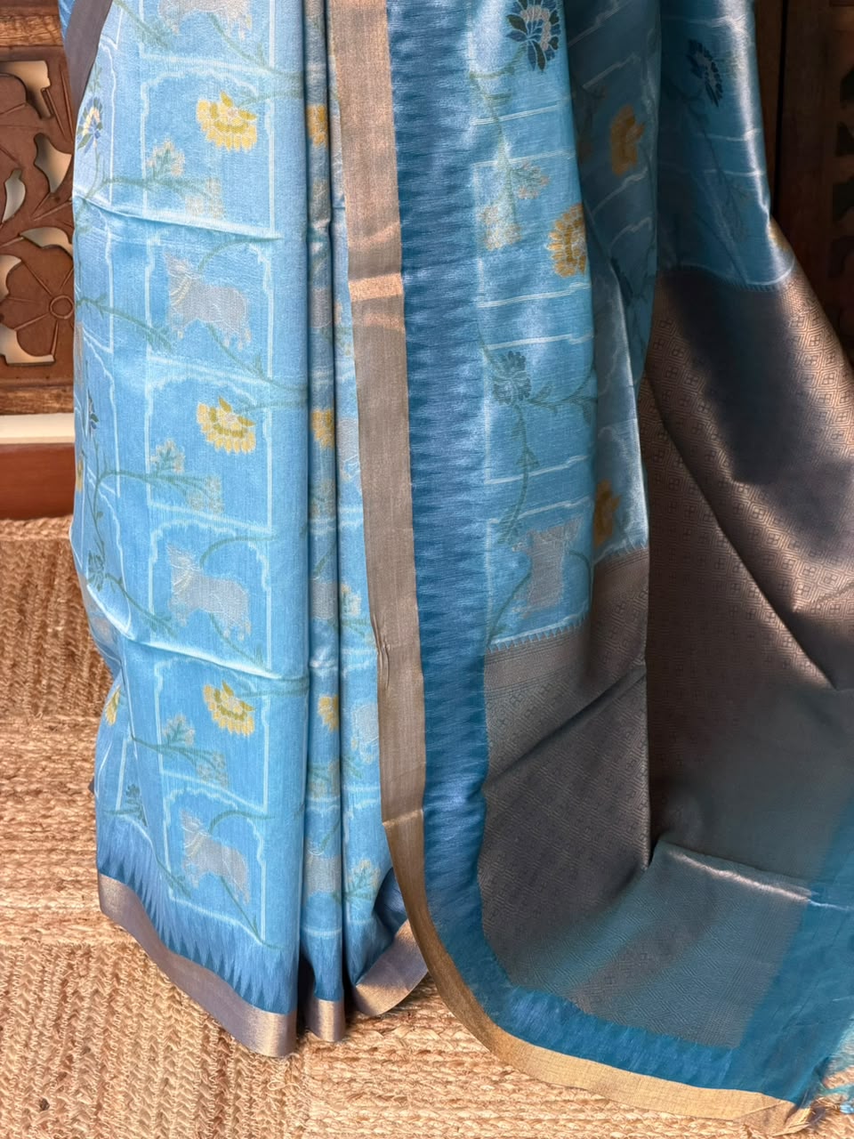 Ice Blue Chanderi saree - PBR66A