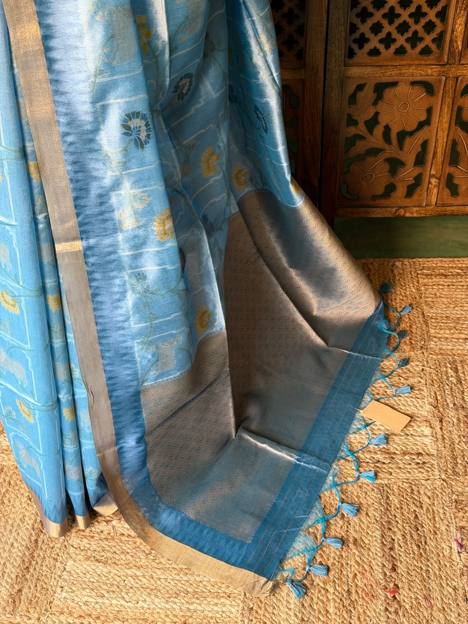 Ice Blue Chanderi saree - PBR66A