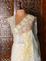 Off white Embroidered Organza Saree - PBR65