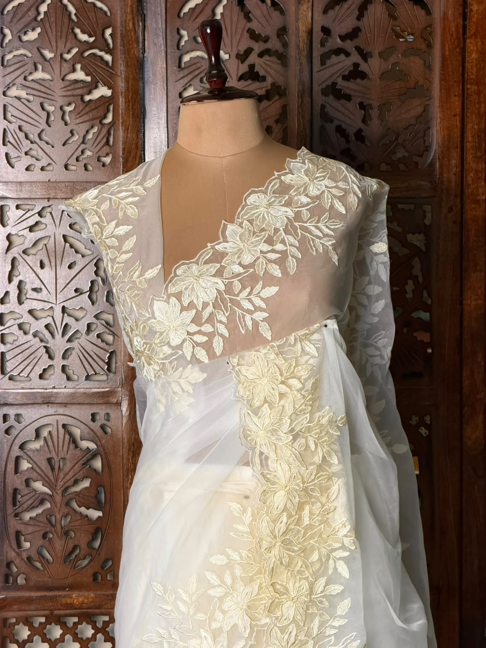 Off white Embroidered Organza Saree - PBR65